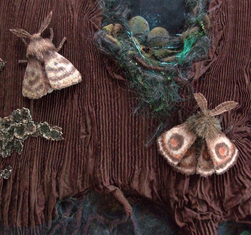 Alice Frenz fabric collage illustration moths birds nest eggs
